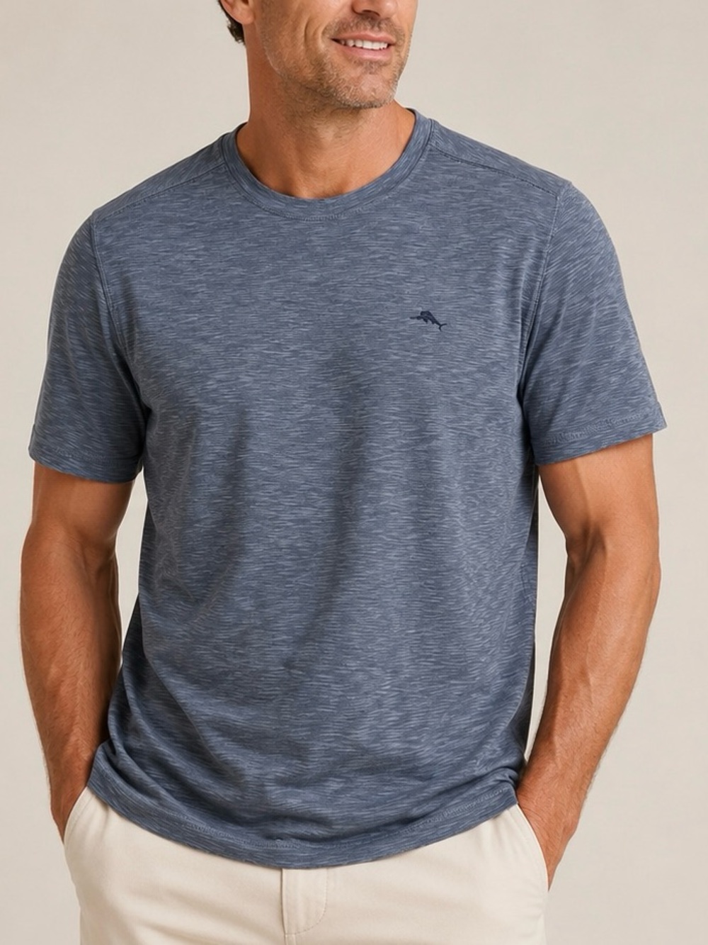 Tommy Bahama Blue Heather Tencel Modal Tee Mens L Logo